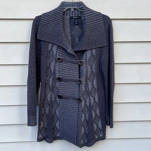 Style and Co Sweater Medium Gray Long Cardigan Button Front Cable